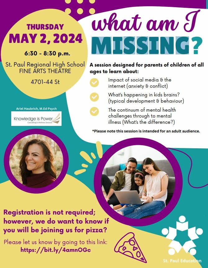 Informational poster about the "What Am I Missing?" talk in St. Paul on May 2nd.